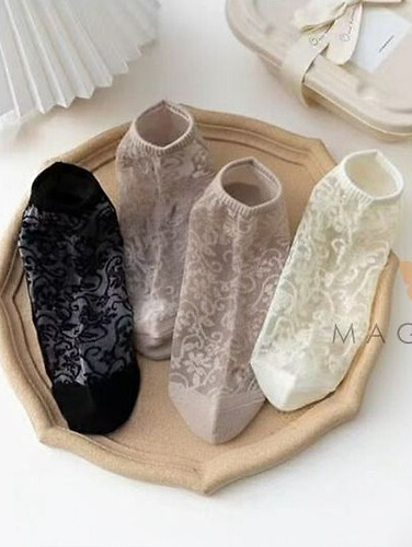 CC-251112 női titokzokni – pamut, hálós, virágmintás beige
