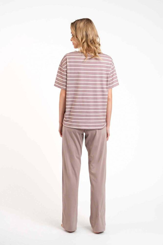 Betty Női rövid ujjú pizsama, hosszú nadrág Olasz divat - cappuccino/print cappuccino