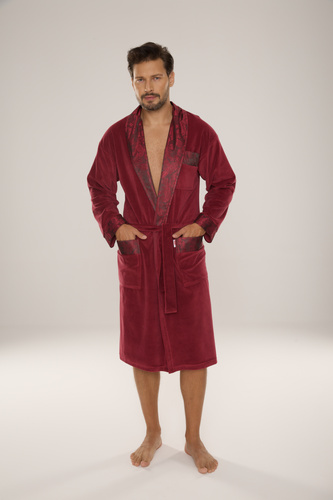 868 Noble férfi velúr fürdőköpeny De Lafense- elegáns, puha, prémium, bordó, bordó színű