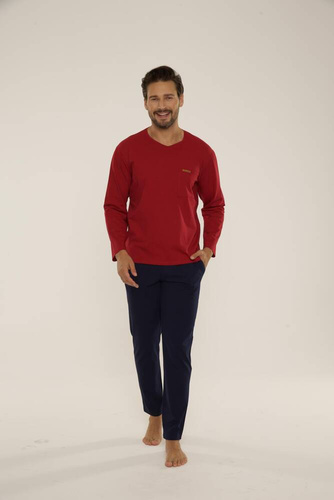 683 Kevin Forex Férfi pizsama - bordó - tengerészkék