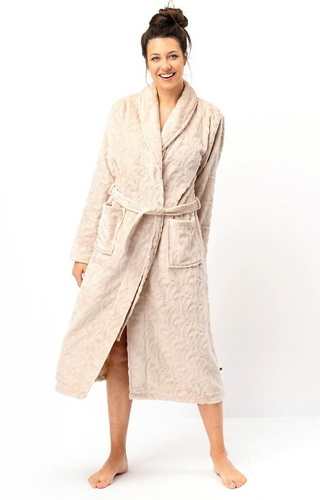 LG: 605 Női fürdőköpeny Key- bézs, puha, kendőgallérral