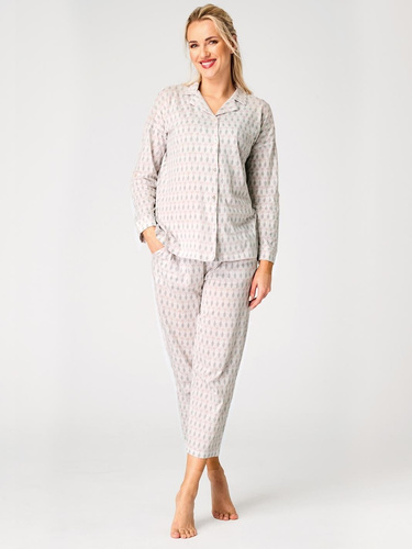 Női LNS 879 Key pamut pizsama bézs színben, gombos, pasztell mintás, kényelmes