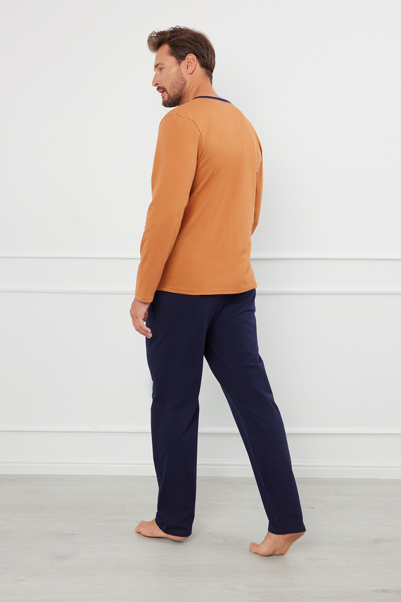 Julius Férfi hosszú ujjú pizsama, hosszú nadrág Olasz divat - konyak/zöld