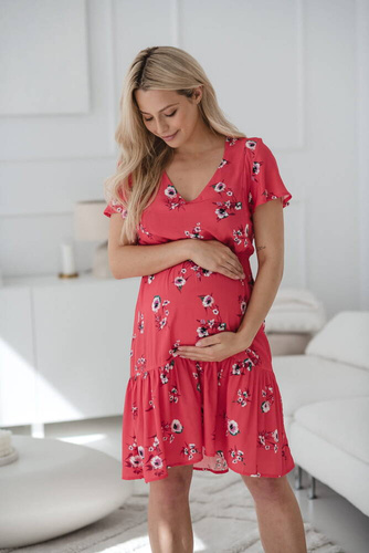 Lovely Dress sukienka ciążowa i do karmienia krótki rękaw Milk&Love koralowy