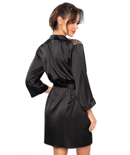 Sabrina Donna fekete fürdőköpeny - szatén neglizsé csipkével, derékban megkötve