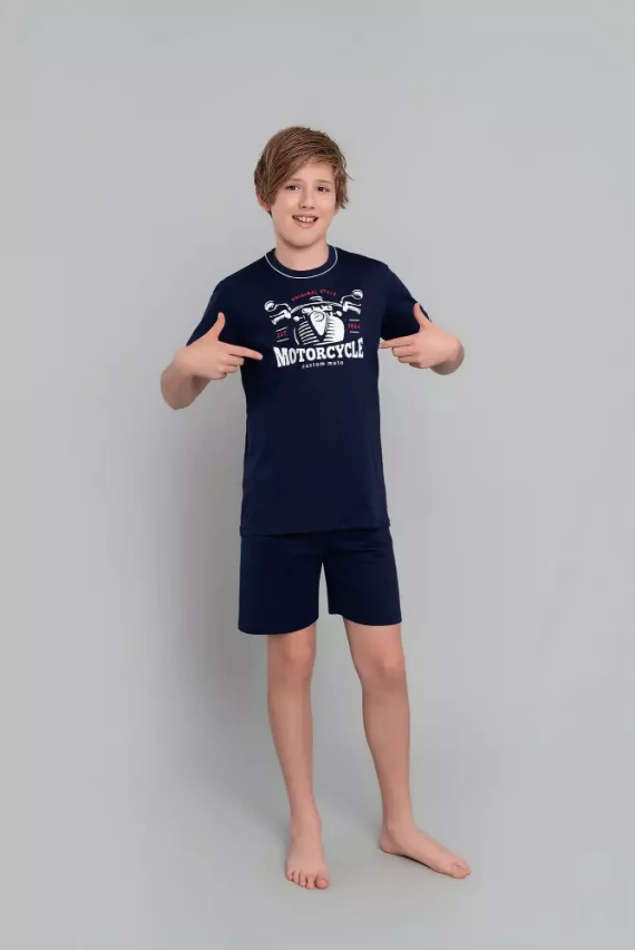 Gibson fiú rövid ujjú pizsama, nadrág Italian Fashion - tengerészkék