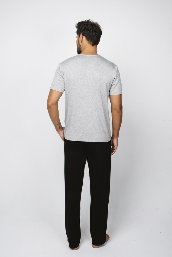 Dallas Férfi rövid ujjú pizsama, hosszú nadrág Italian Fashion- melange/fekete