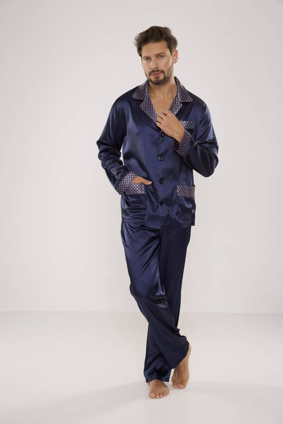 939 Férfi szatén pizsama - tengerészkék