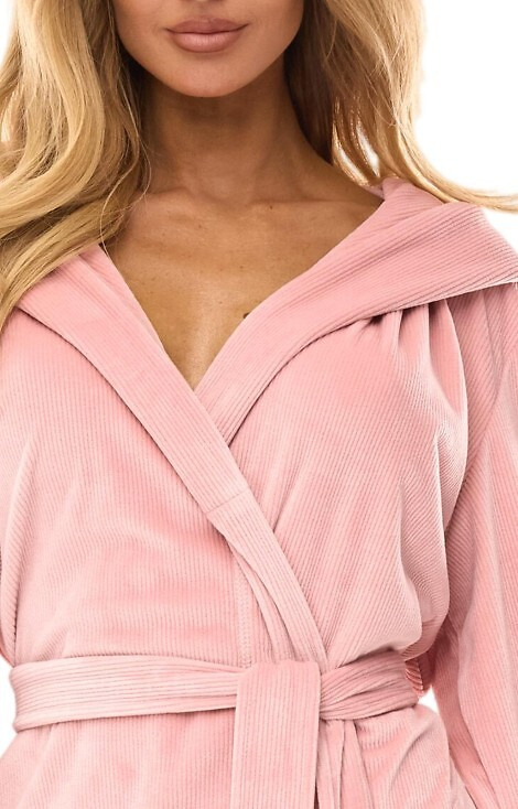 2509 Női fürdőköpeny L&L Luna rövid kapucnival púderrózsaszín - kényelmes és könnyed