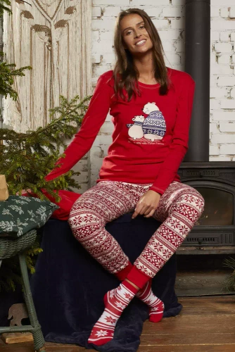 Arktyka Női pizsama hosszú ujjú, hosszú nadrág olasz divat - piros/print