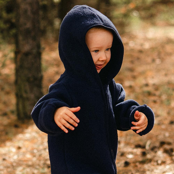 Eevi merinó gyapjú baba overall - sötétkék, puha és légáteresztő