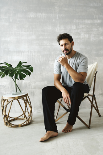 Dallas Férfi rövid ujjú pizsama, hosszú nadrág Italian Fashion- melange/fekete