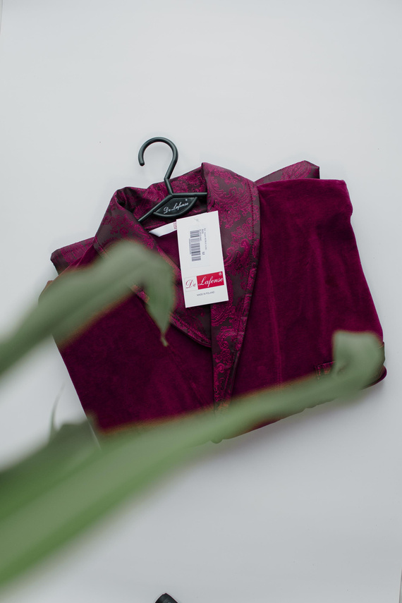 866 Noble Férfi De Lafense velúr fürdőköpeny - rövid, elegáns, pamut - bordó