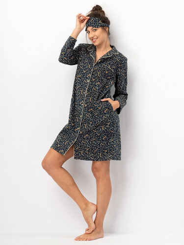 Női ing Key LND 706 tengerészkék - pamut flanel, hosszú ujjú, gombok, gombok