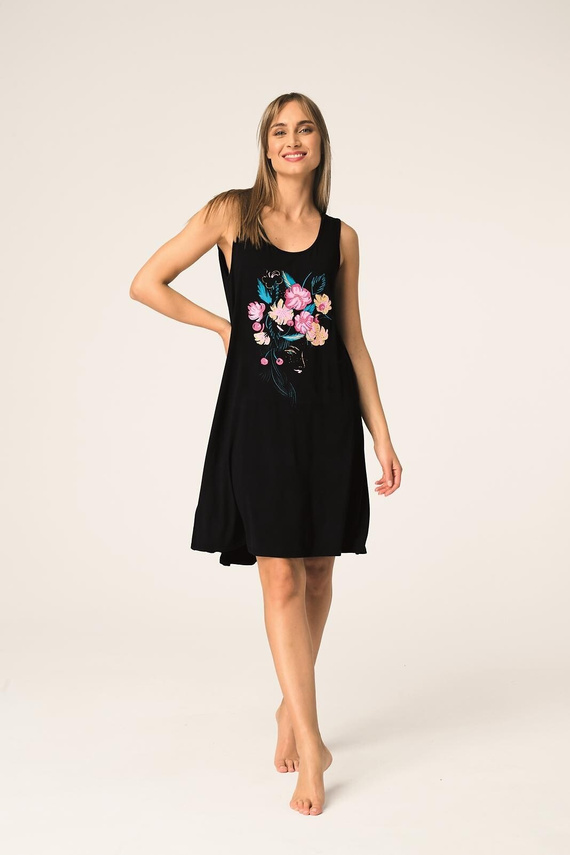 Key LND 560 fekete bambusz női hálóing mintával