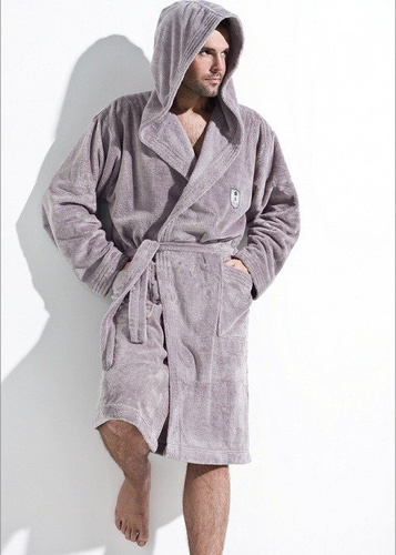 Szlafrok męski z kapturem L&L Iwo GRANATOWY