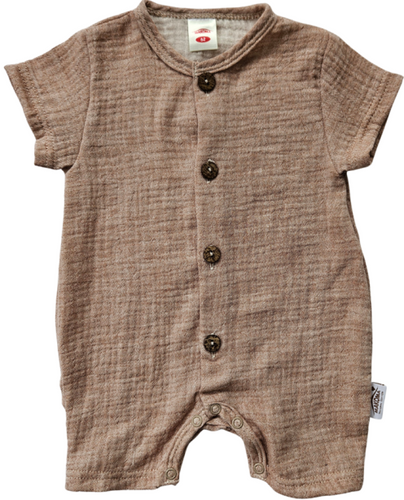Baby Rampers Just Muslin 02235RL Makoma latte- muslin 100% pamut, rövid ujjú, rövid ujjú