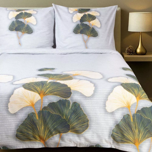 31510/1 Flannelove Darymex szürke zöld ginkgo levelek szett, 100% pamut, meleg és puha