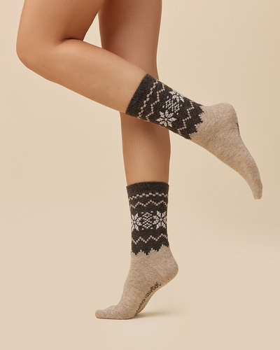 Női zokni Gabriella SW/070 beige-chocco- tél, gyapjú és akril, meleg, mintás, meleg, mintás