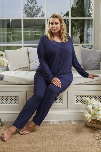 Song Női pizsama hosszú ujjú, hosszú nadrágos olasz divat - tengerészkék