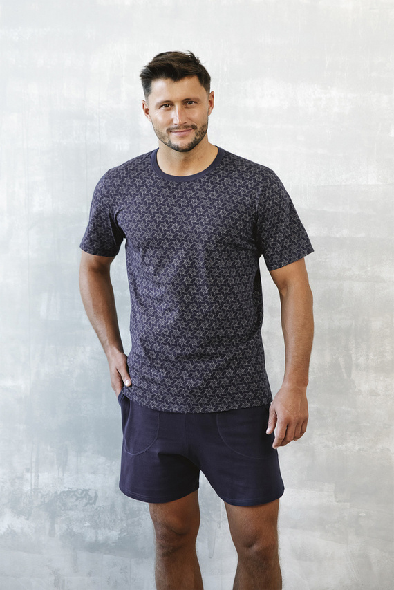 Ricardo Férfi rövid ujjú pizsama, rövidnadrág Olasz divat - tengerészkék/print