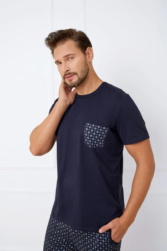 Rajmund Férfi rövid ujjú pizsama, rövidnadrág Italian Fashion - tengerészkék/print