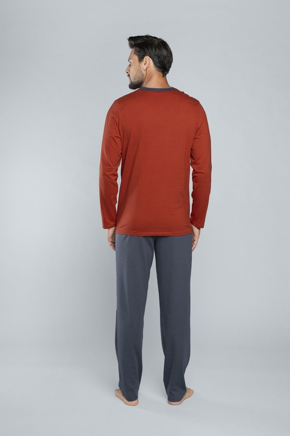 Lion Férfi hosszú ujjú pizsama, nadrág Italian Fashion - piros/grafit