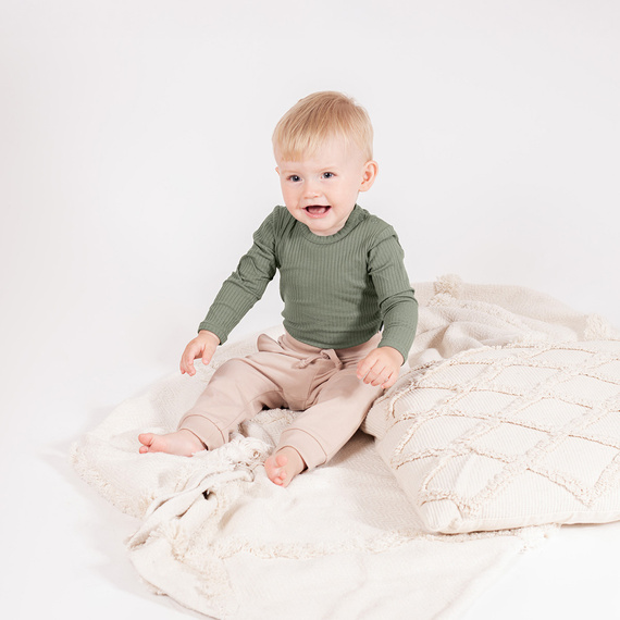 218097 Yogi Bear baba bodysuit Nicol - pamut, hosszú ujjú, khakiszínű, khaki színű