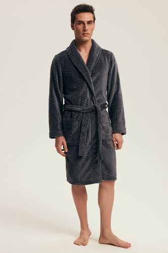 Henderson férfi fürdőköpeny 43379 Nandu szürke - derékban megkötve, térd előtti hosszúságban
