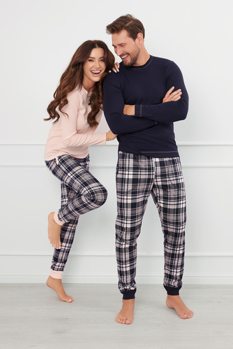 Brit Pizsama Férfi hosszú ujjú, hosszú nadrágos olasz divat - tengerészkék/print