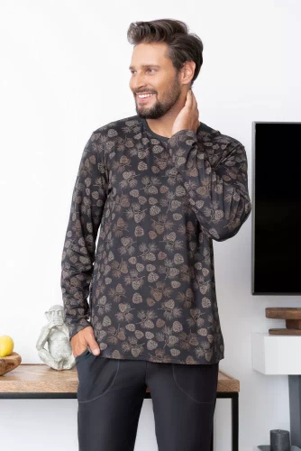 Pinus Férfi hosszú ujjú pizsama, hosszú nadrág Italian Fashion- print/graphite