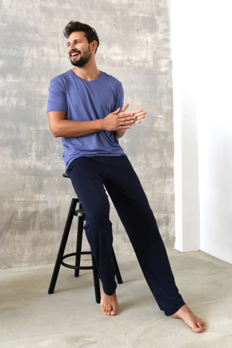 Dallas Férfi rövid ujjú pizsama, hosszú nadrág Olasz divat - kék