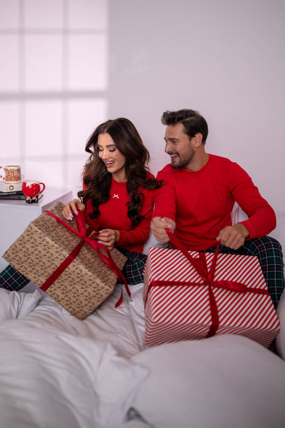 Fogo Férfi pizsama hosszú ujjú, hosszú nadrág olasz divat - piros/print