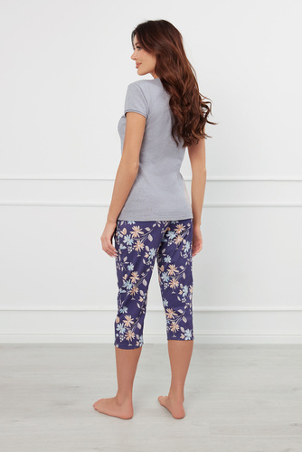 Pulia Pizsama Női rövid ujjú, 3/4 nadrágos olasz divat - melange/print