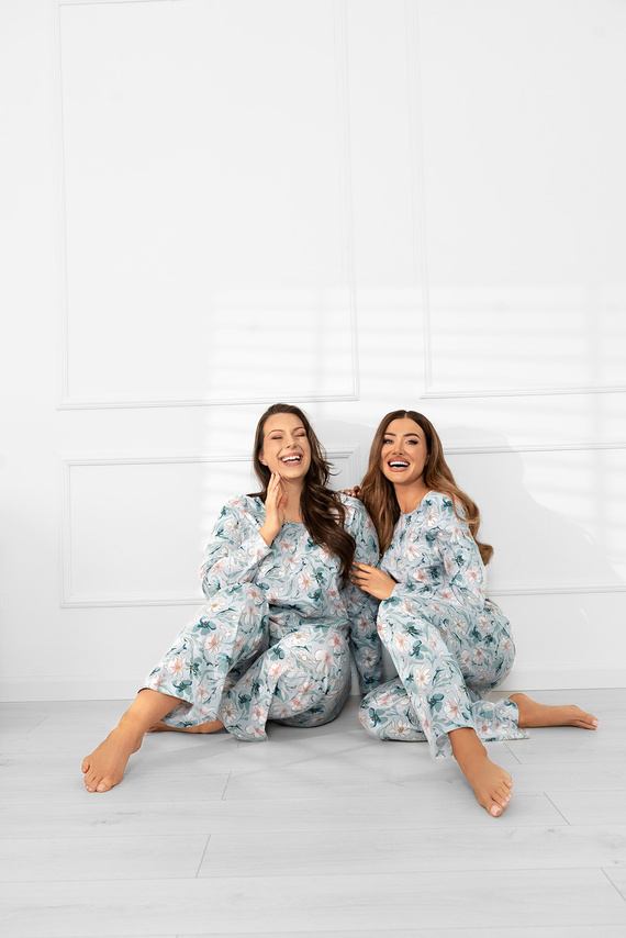 Sequoia női pizsama - pamut, hosszú ujjú és nadrágos, virágmintásOlasz Divat