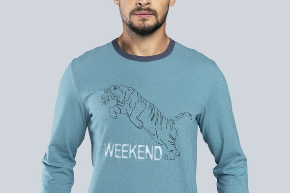 Lion Férfi hosszú ujjú pizsama, nadrág Italian Fashion - piros/grafit