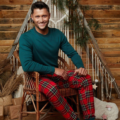 Narvik Férfi hosszú ujjú pizsama, hosszú nadrág Italian Fashion- zöld/print