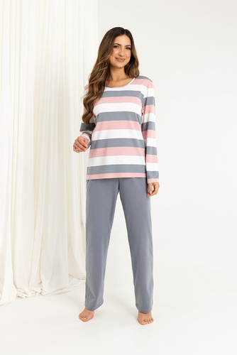 Női pizsama 726 Regina szürke - pamut, hosszú ujjú, kényelmes és nőies stílus a hűvös éjszakákhoz