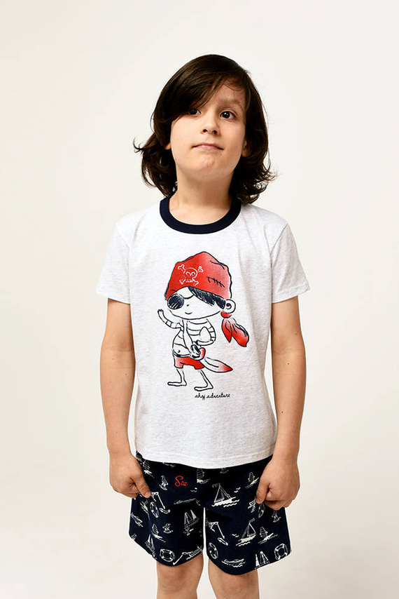 Kastos fiú rövid ujjú pizsama, nadrág Italian Fashion - világos melange