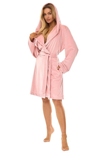 2509 Női fürdőköpeny L&L Luna rövid kapucnival púderrózsaszín - kényelmes és könnyed