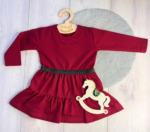 Mamatti lány pamut SE04 Boldog karácsonyt ruha - bordó, hosszú ujjú