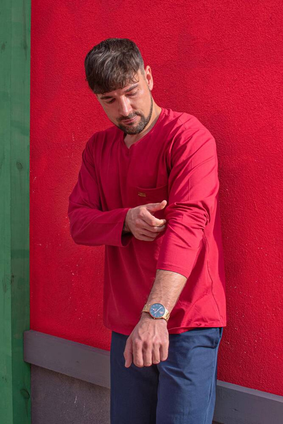 683 Kevin Forex Férfi pizsama - bordó - tengerészkék