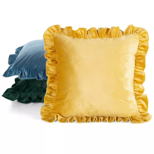 Brenda 45x45 zsályazöld bársony párnahuzat fodorral mustard