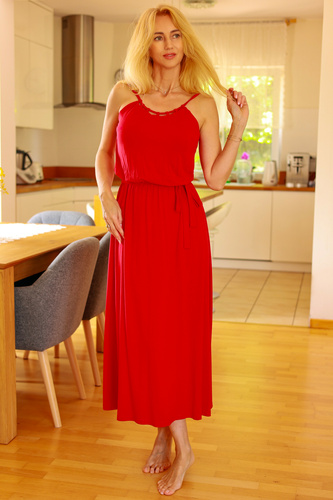 Grace Mirale - Hosszú viszkóz ruha hasítékkal | Lengyel gyártmány - piros
