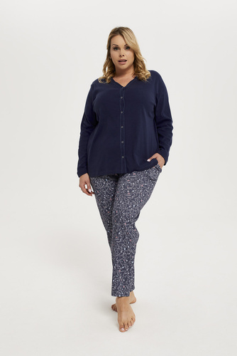 Sajna Női pizsama hosszú ujjú, hosszú nadrág olasz divat - tengerészkék/print