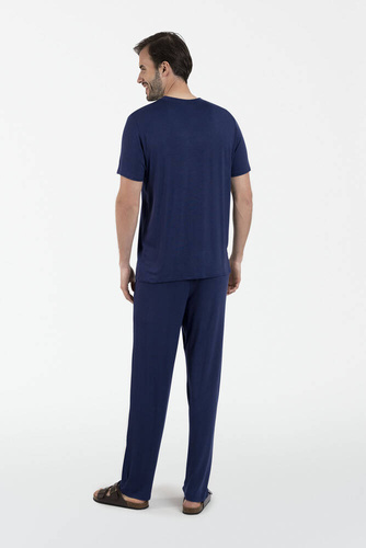 Akord Férfi rövid ujjú pizsama, hosszú nadrág Olasz divat - tengerészkék