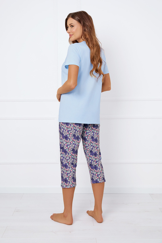 Carbonia női rövid ujjú pizsama, 3/4 nadrág olasz divat - kék/print
