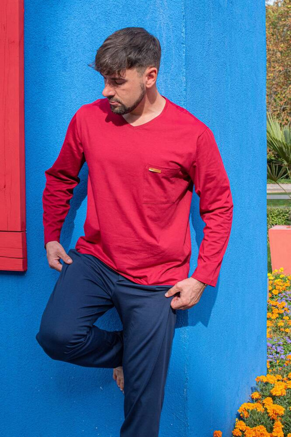 683 Kevin Forex Férfi pizsama - bordó - tengerészkék