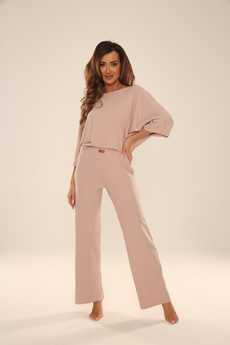 De Lafense 057 Sienna női homewear szett bordázott viszkózból, homokszínű