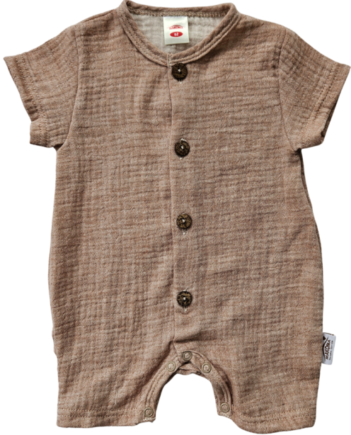 Baby Rampers Just Muslin 02235RL Makoma latte- muslin 100% pamut, rövid ujjú, rövid ujjú